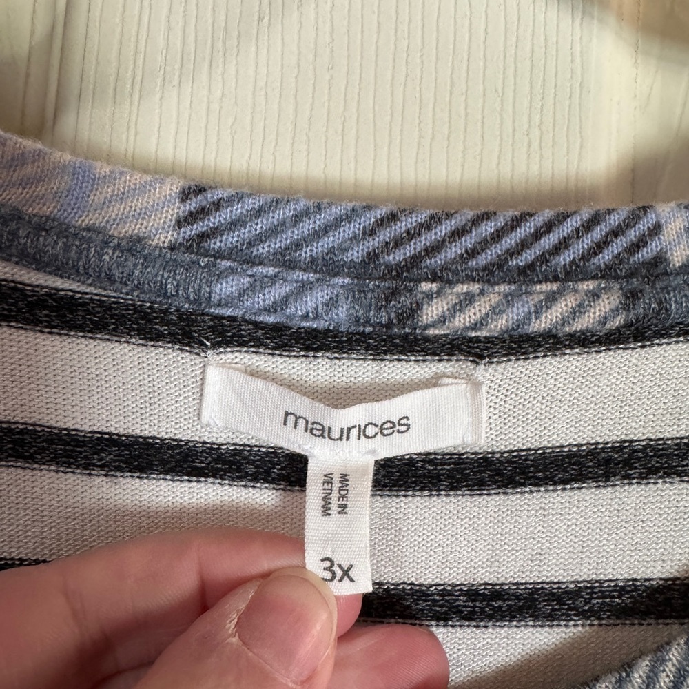 Maurices Black & White Striped Top with Blue Plaid Trim - Picture 4 of 5